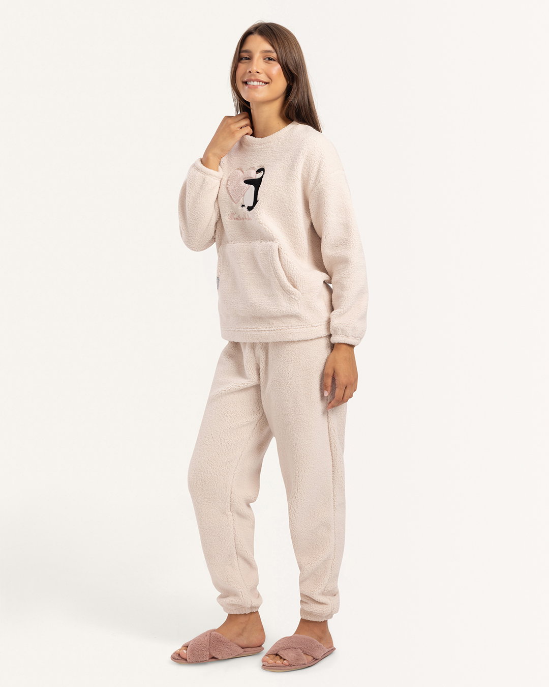 بيجاما بكم طويل و بنطلون بولار بطريق