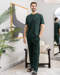 بيجامه رجالي راوند زراير طباعه مربعات بنطلون ساده