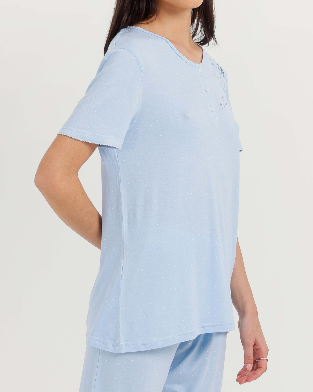 Women's Half Sleeve Pajama with Embroidered Pants