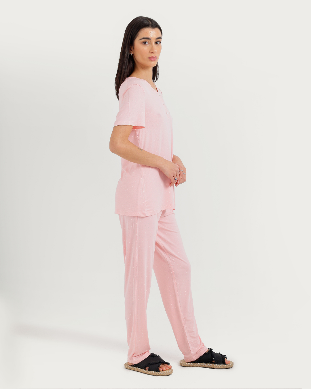 Women's Half Sleeve Pajama with Embroidered Pants