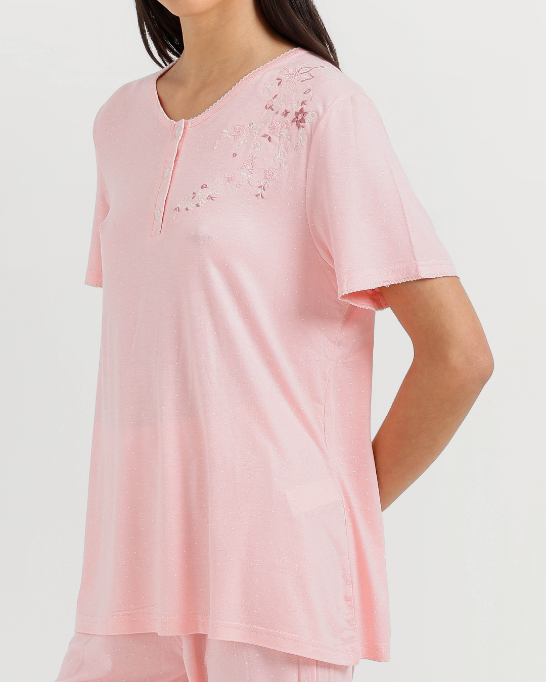 Women's Half Sleeve Pajama with Embroidered Pants