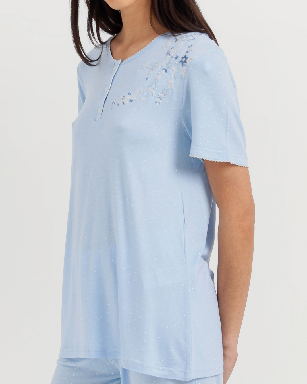 Women's Half Sleeve Pajama with Embroidered Pants