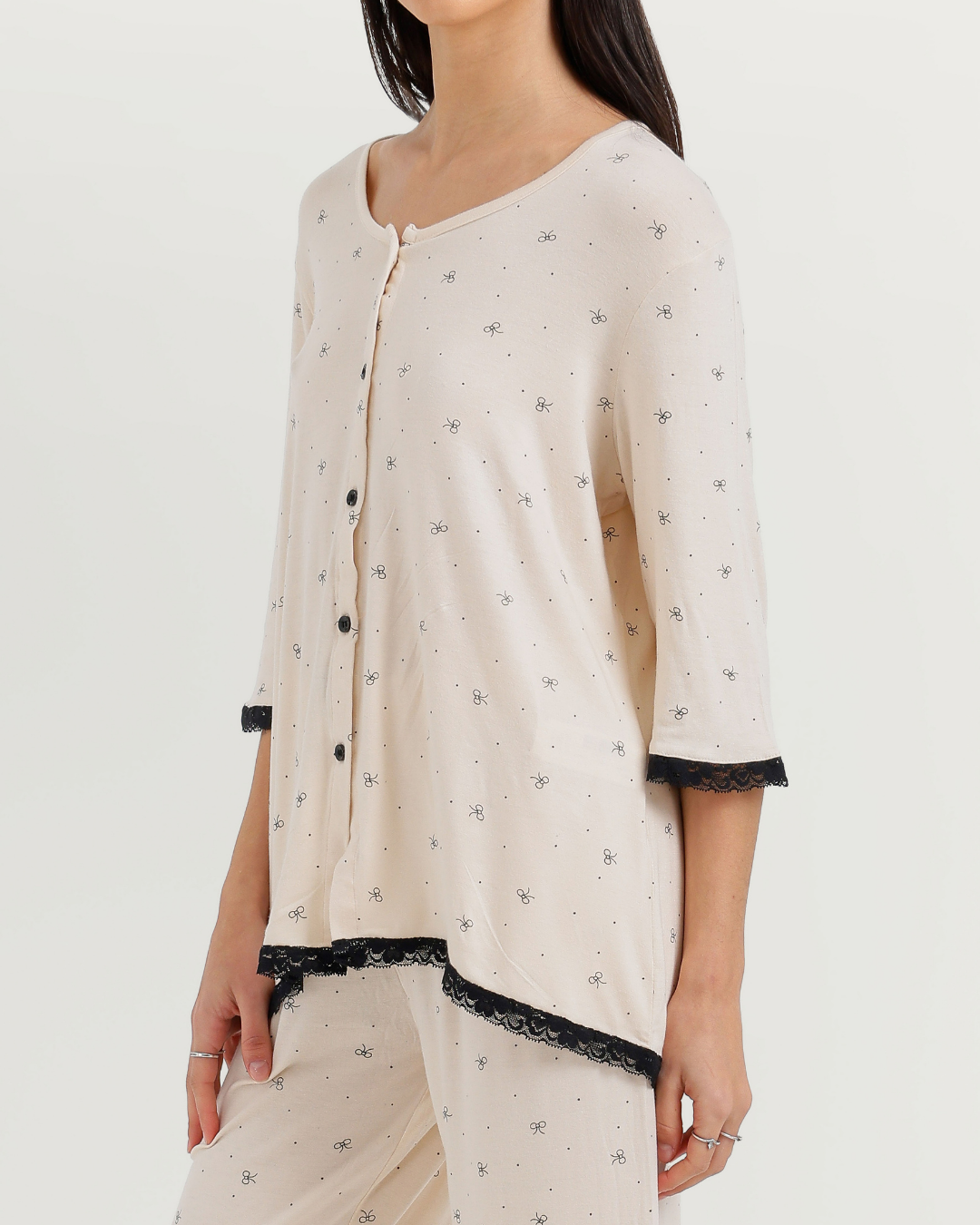 Women's Pajama with 3/4 Sleeves and Bows Pants