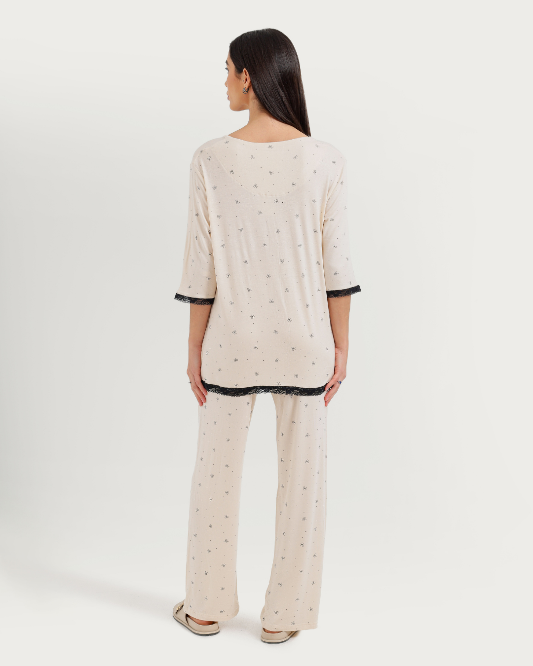 Women's Pajama with 3/4 Sleeves and Bows Pants