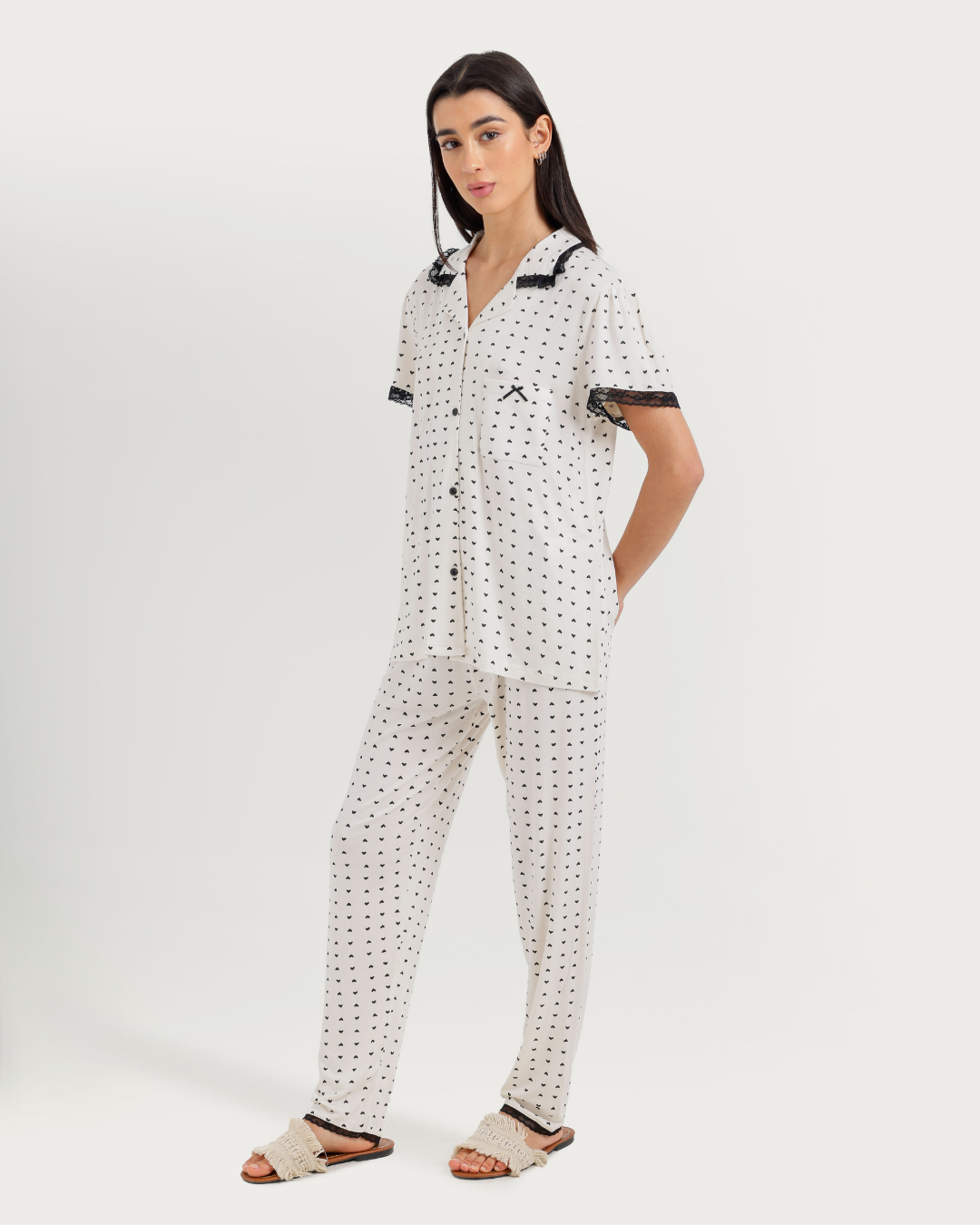 Women's Half Sleeve Pajama with Buttons and Printed Pants