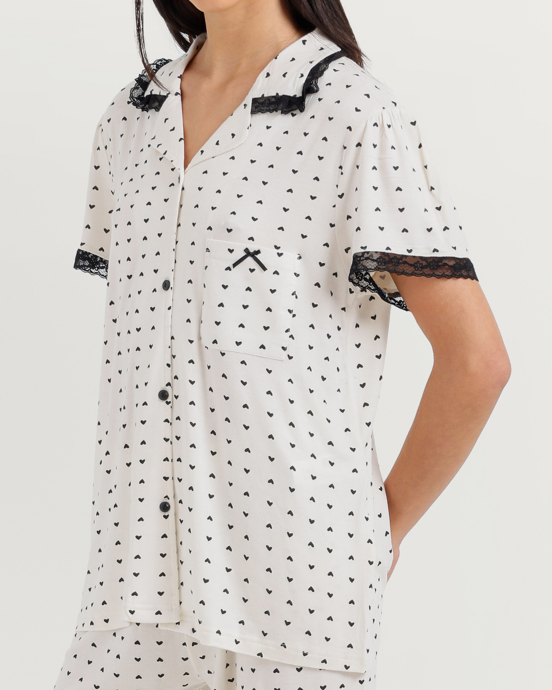 Women's Half Sleeve Pajama with Buttons and Printed Pants
