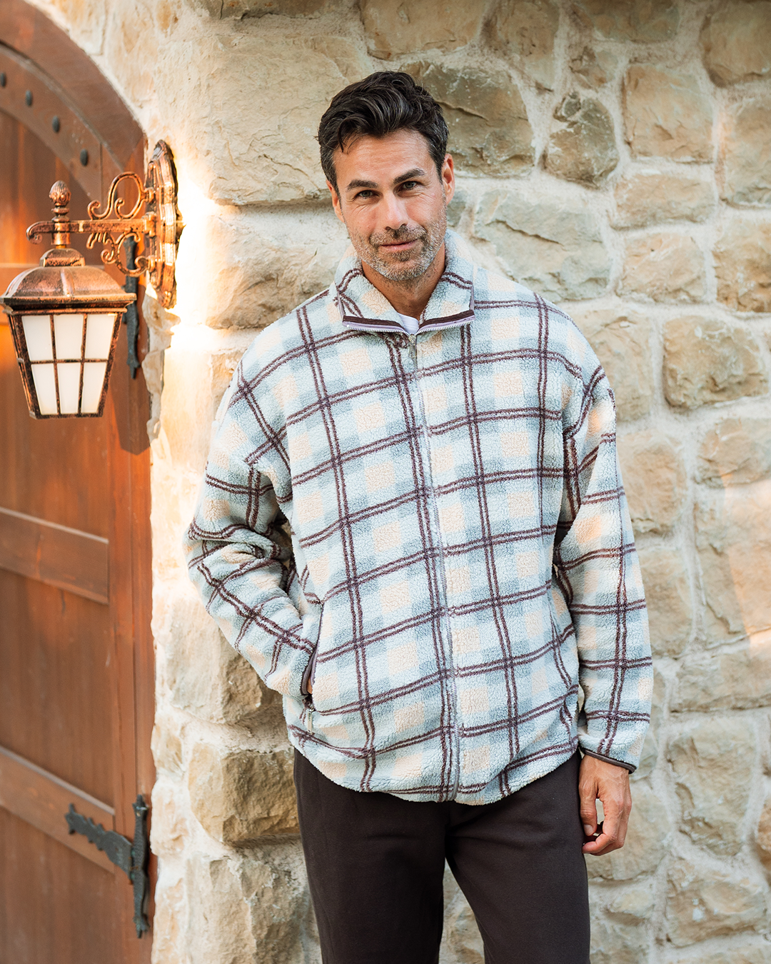 Pajama pants with long sleeve and zipper checkered 