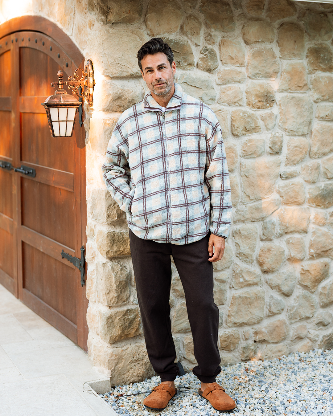 Pajama pants with long sleeve and zipper checkered 