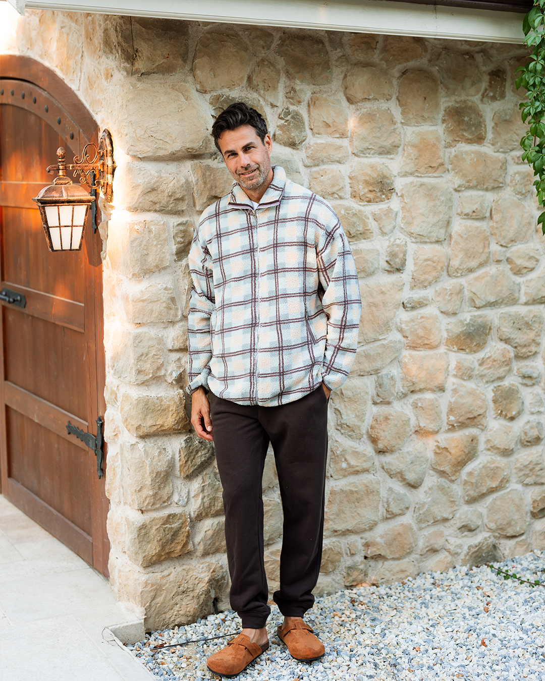 Pajama pants with long sleeve and zipper checkered 