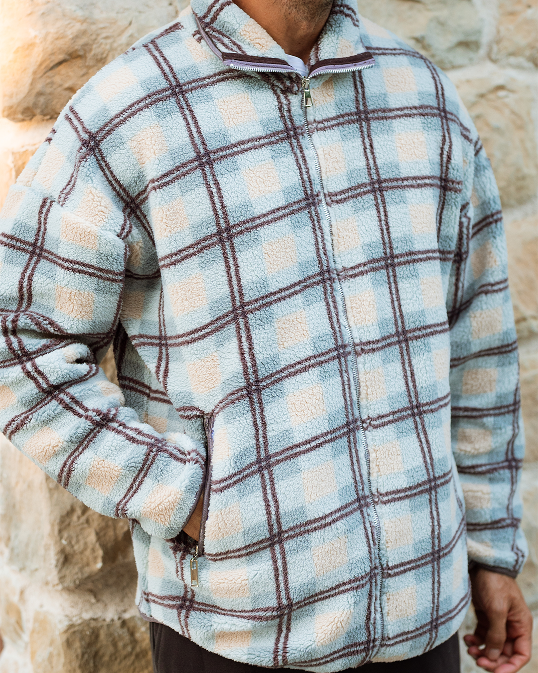 Pajama pants with long sleeve and zipper checkered 