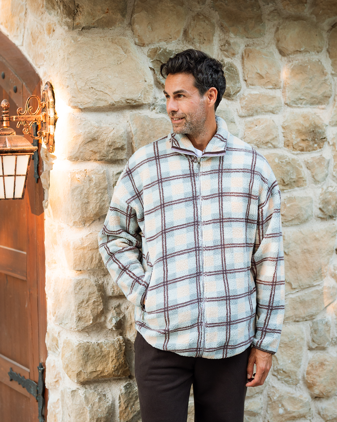 Pajama pants with long sleeve and zipper checkered 