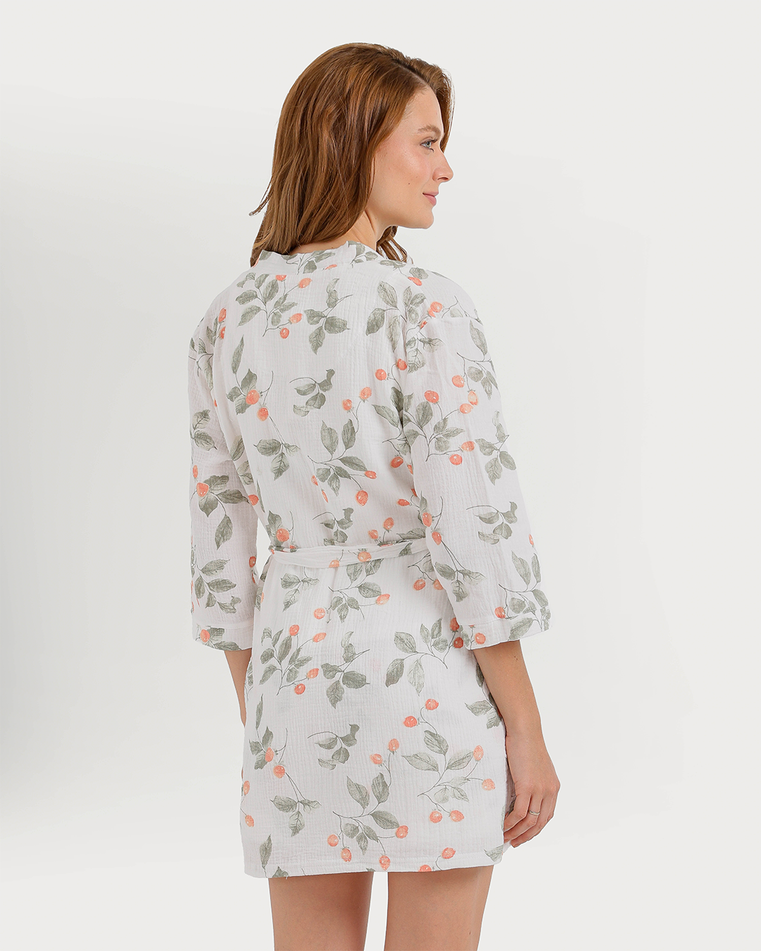 Women's 3-piece camisole, shorts, and printed robe pajamas