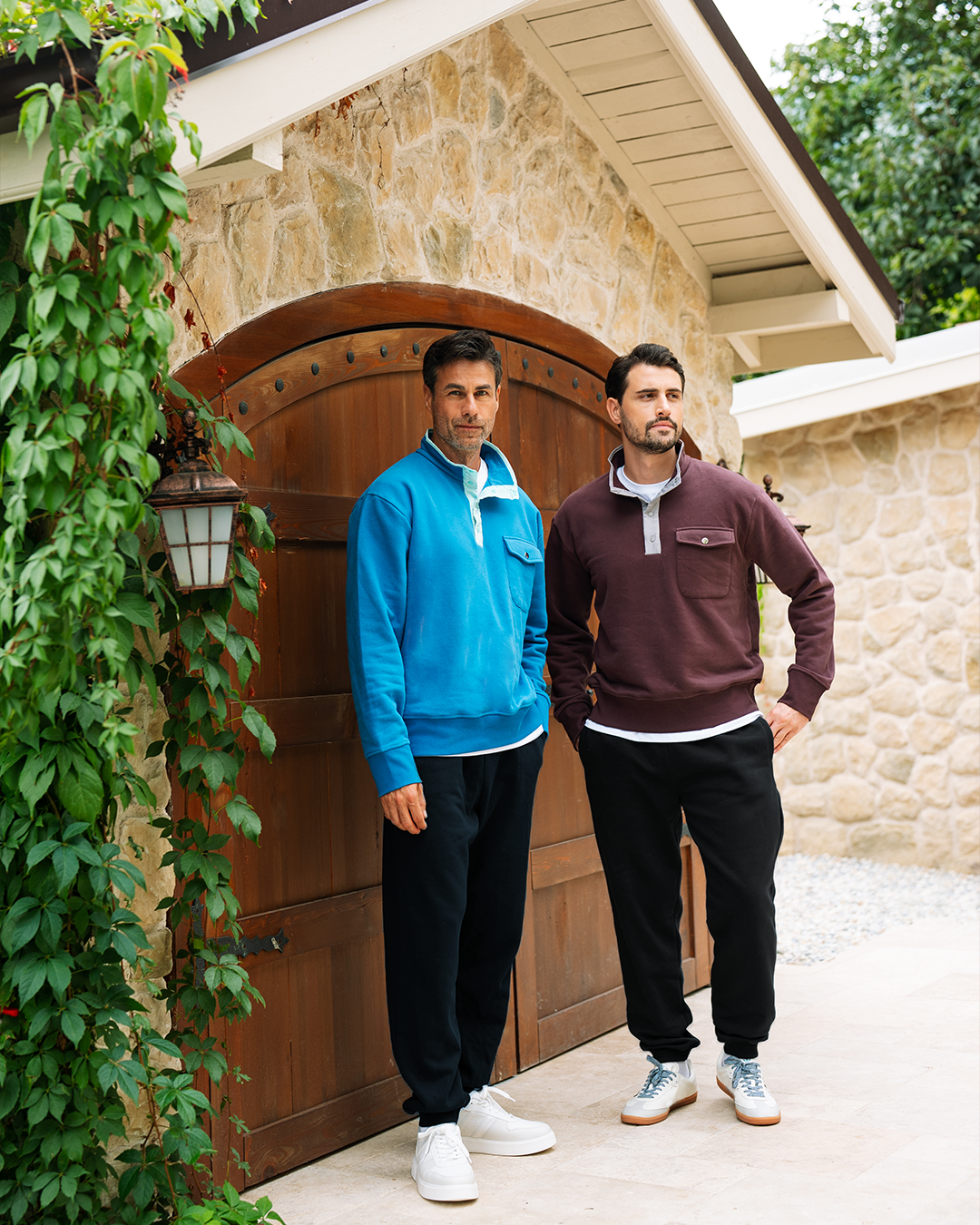 High-neck outwear set with snap buttons