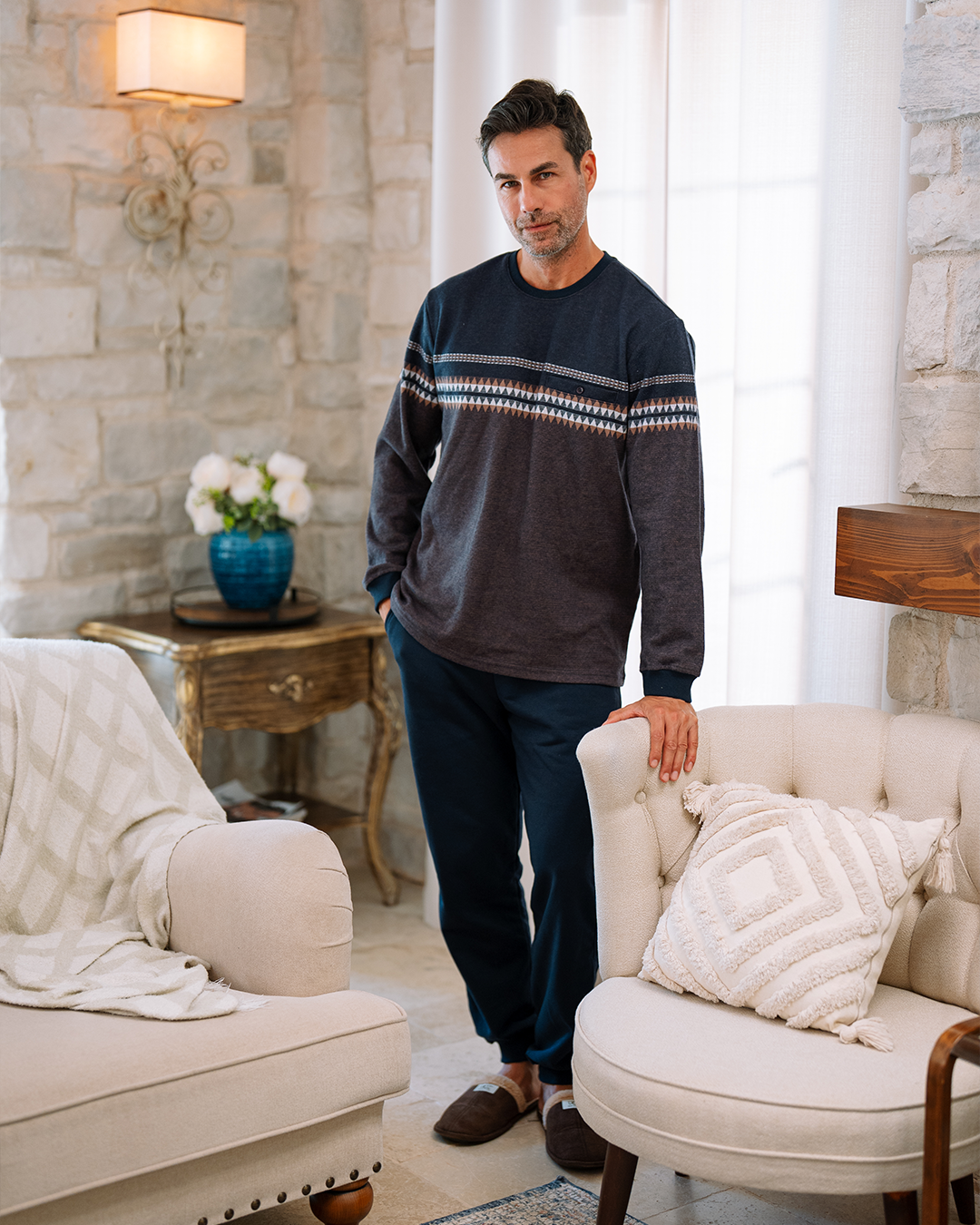 بيجاما جاكارد جيب بزراير