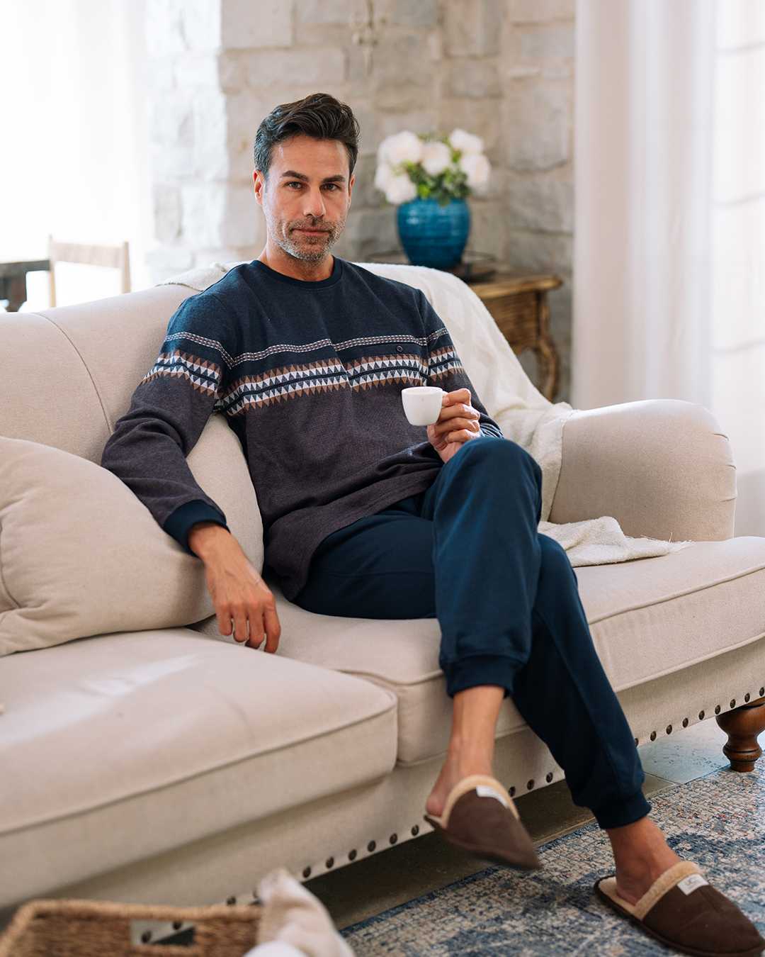 بيجاما جاكارد جيب بزراير