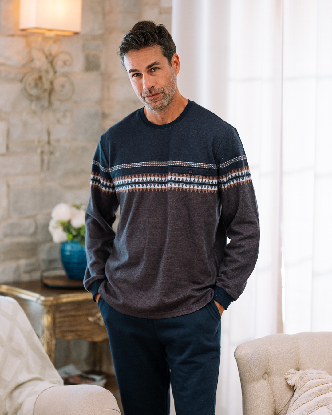 بيجاما جاكارد جيب بزراير