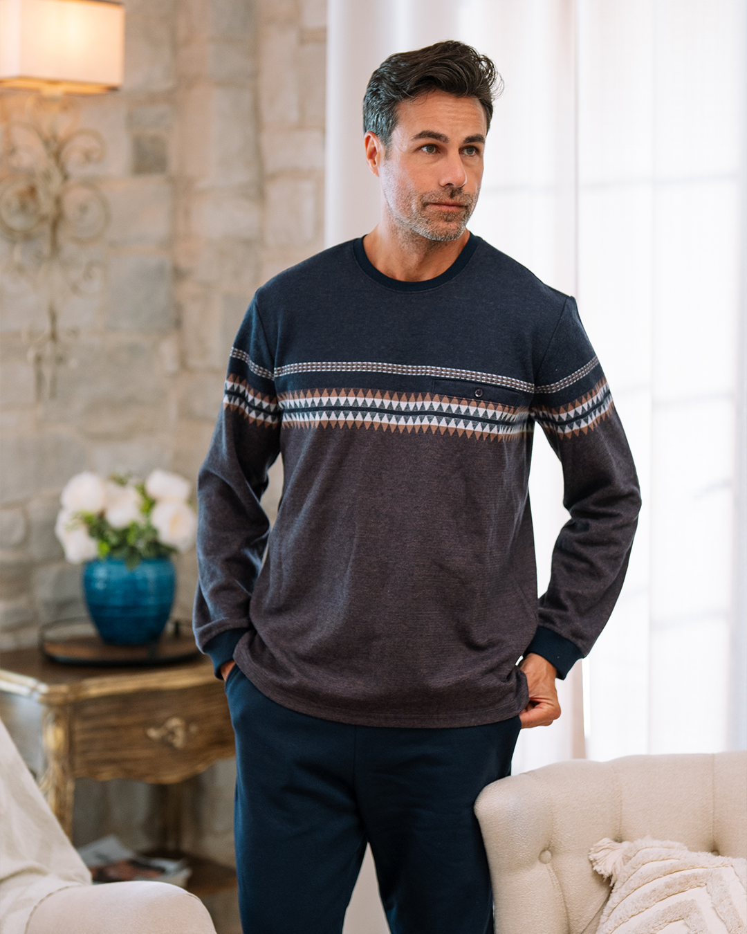 بيجاما جاكارد جيب بزراير