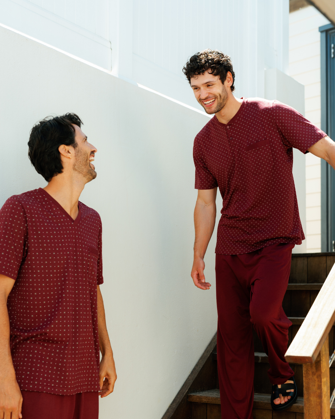 Man with an elegant classic look in a pajama with a distinctive geometric pattern