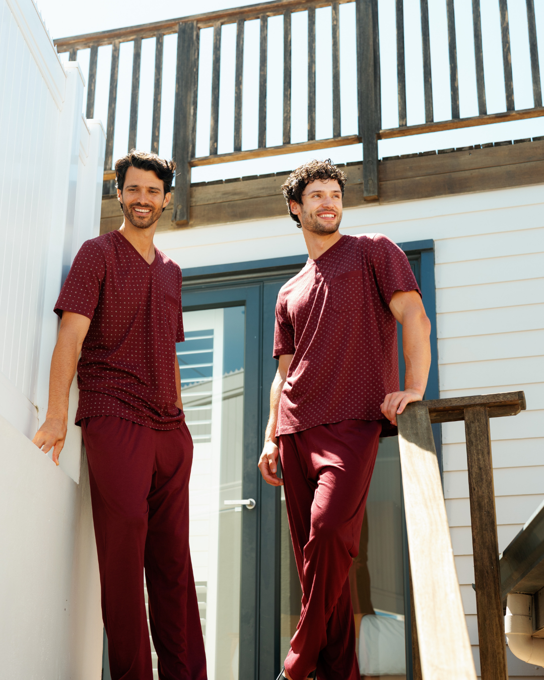 Man with an elegant classic look in a pajama with a distinctive geometric pattern