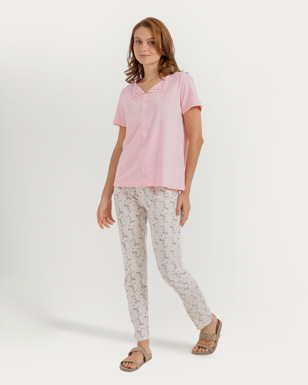 Women's Half Sleeve Pajama with Embroidered Pants
