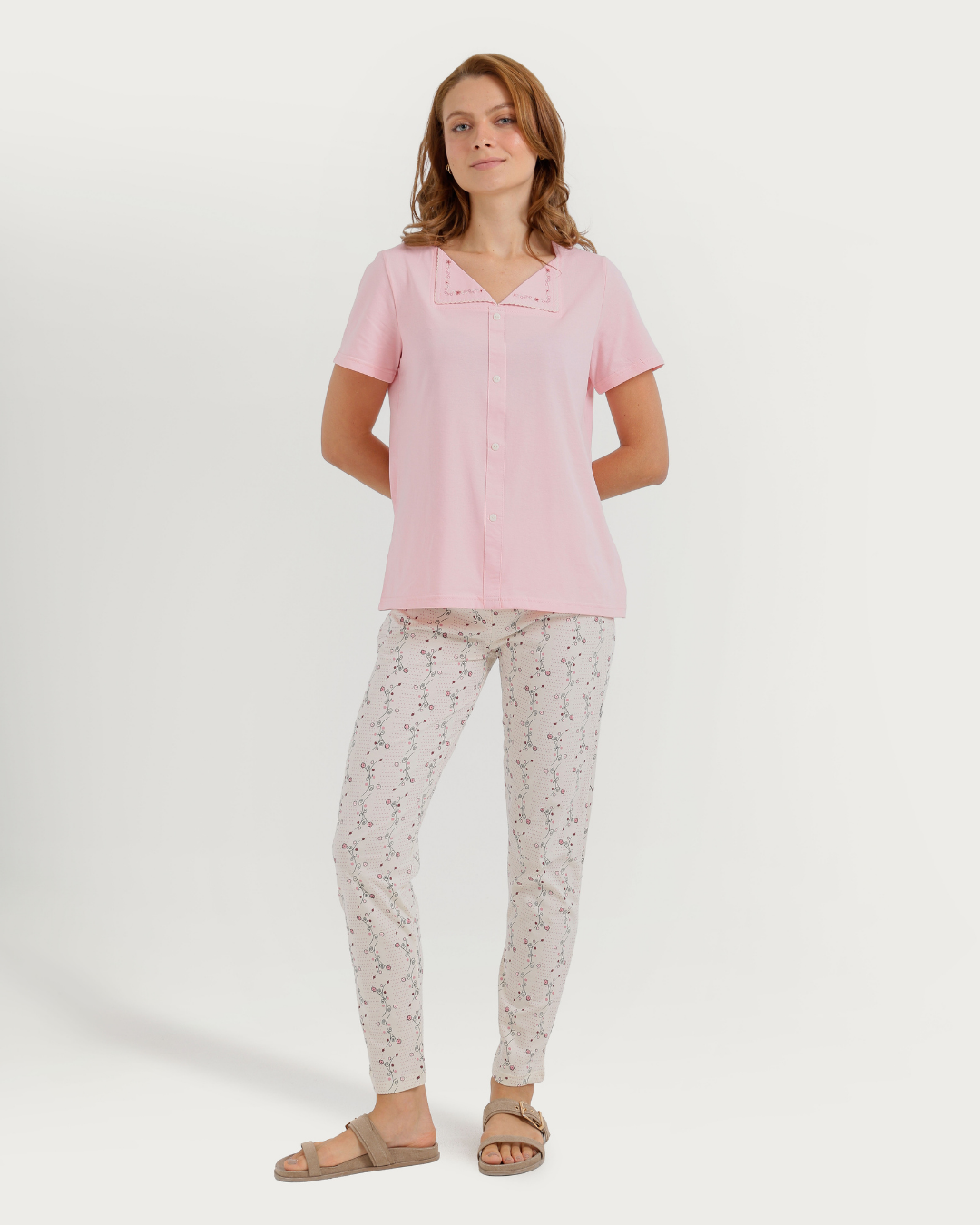 Women's Half Sleeve Pajama with Embroidered Pants