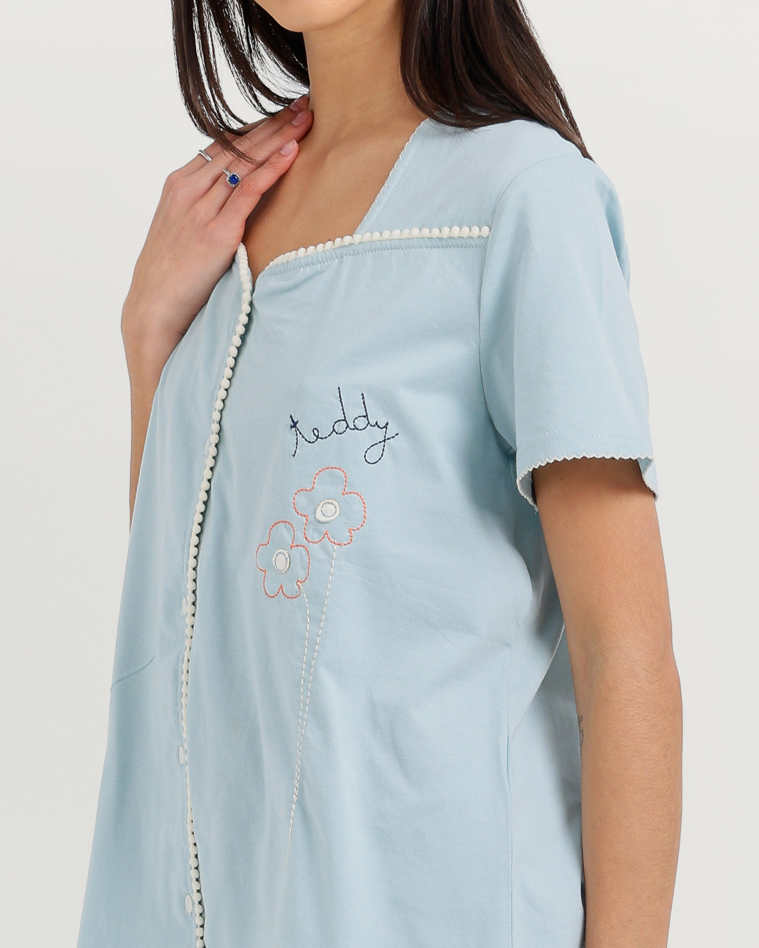 Women's Half Sleeve Pajama with Embroidered Pants