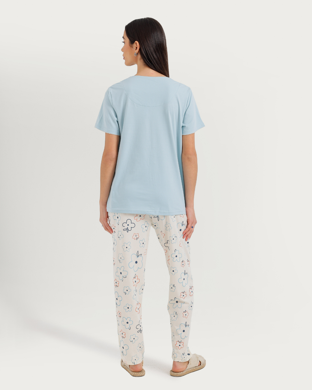 Women's Half Sleeve Pajama with Embroidered Pants