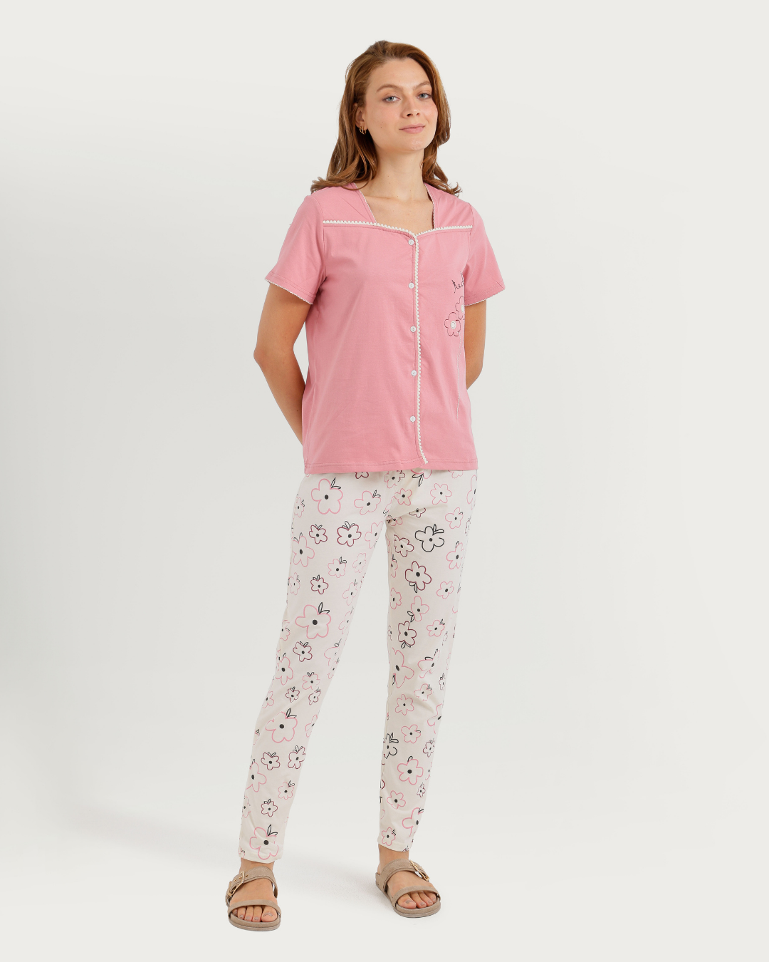 Women's Half Sleeve Pajama with Embroidered Pants