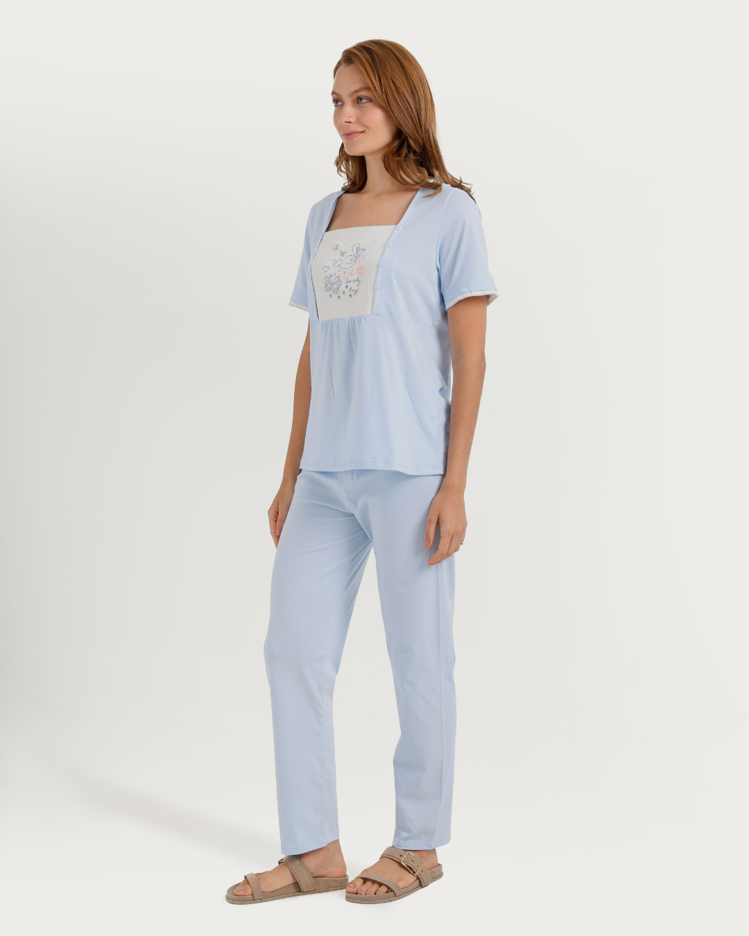 Women's Half Sleeve Pajama with Buttoned Pants