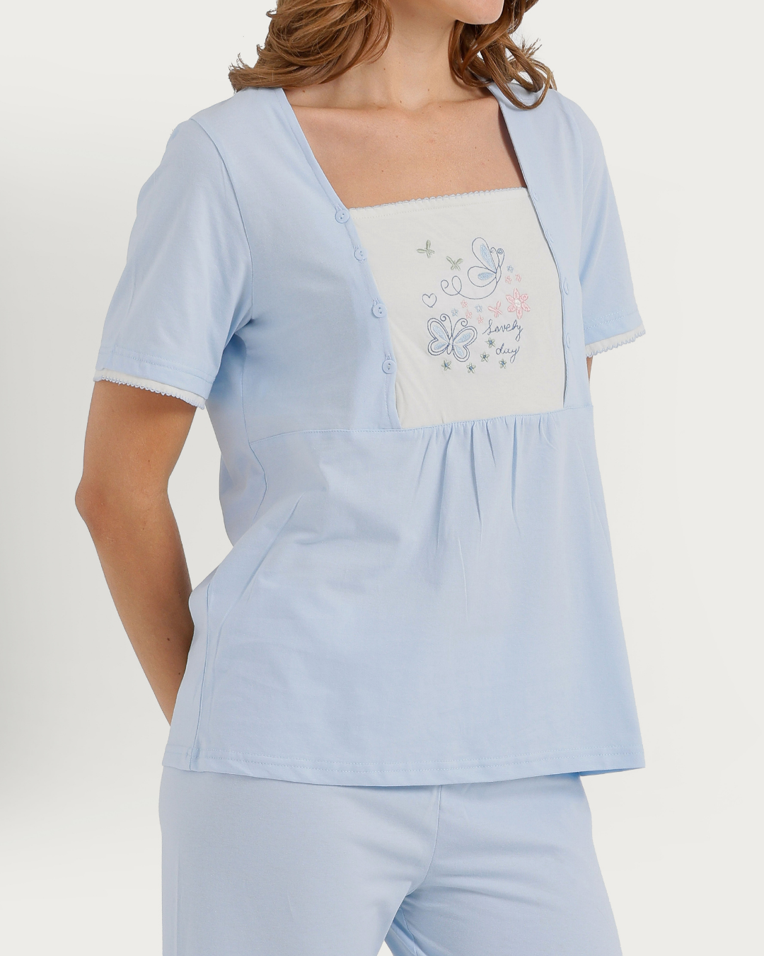 Women's Half Sleeve Pajama with Buttoned Pants