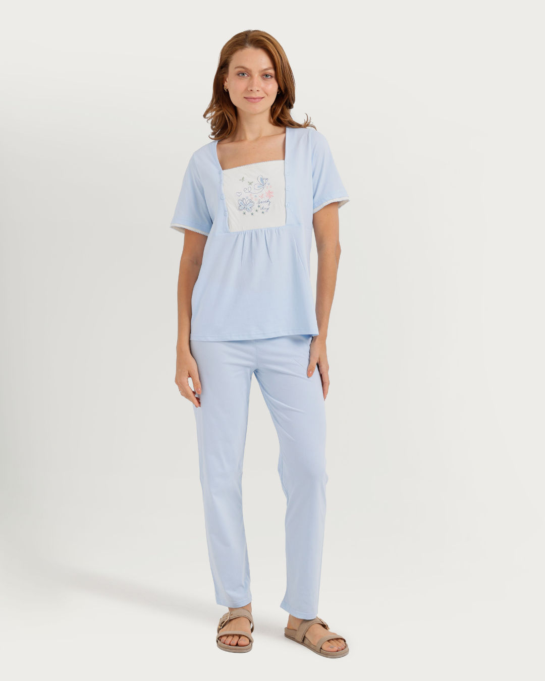Women's Half Sleeve Pajama with Buttoned Pants