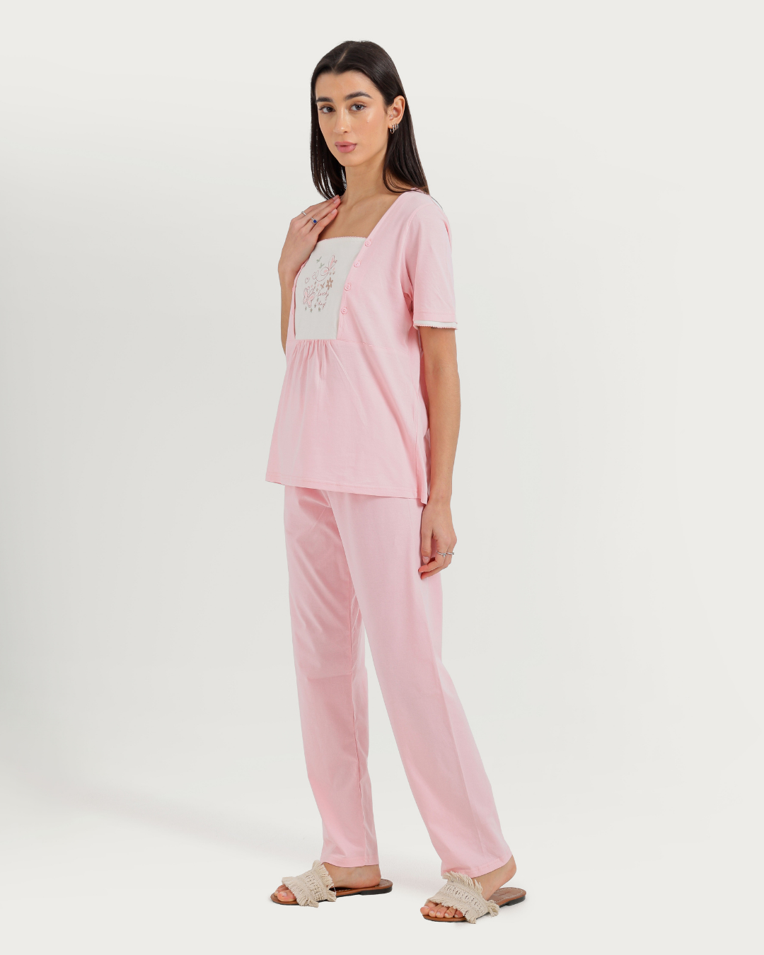 Women's Half Sleeve Pajama with Buttoned Pants