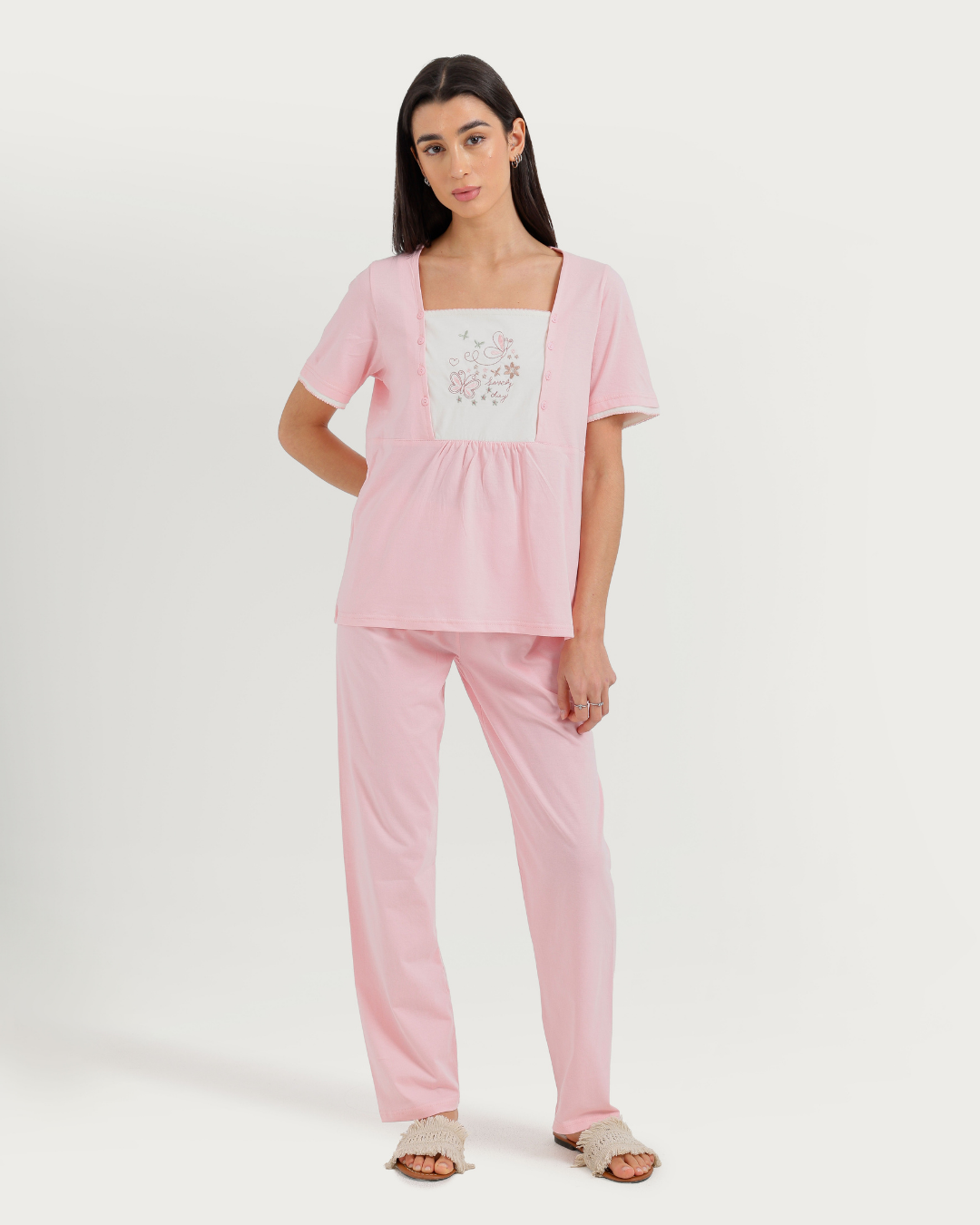 Women's Half Sleeve Pajama with Buttoned Pants