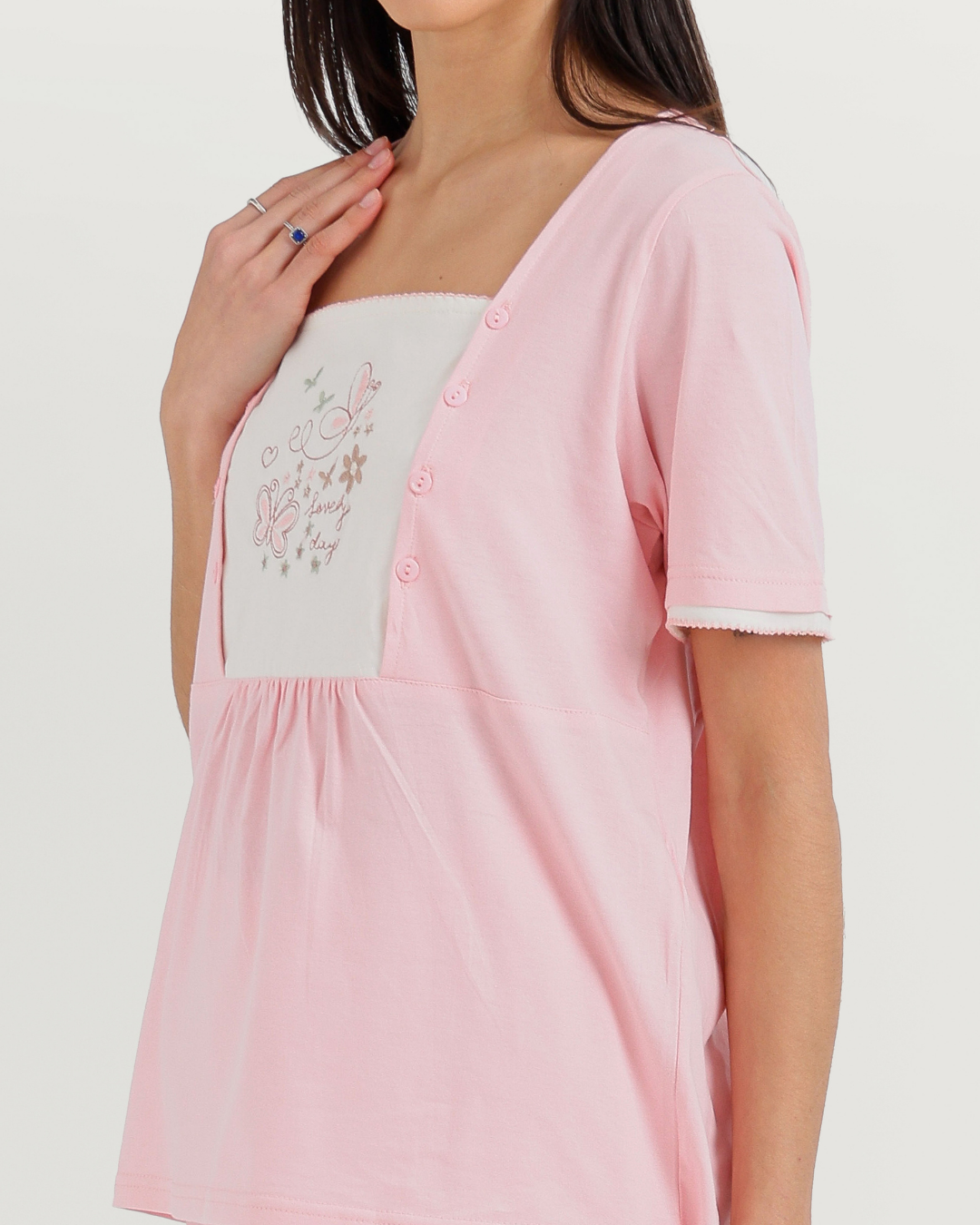 Women's Half Sleeve Pajama with Buttoned Pants