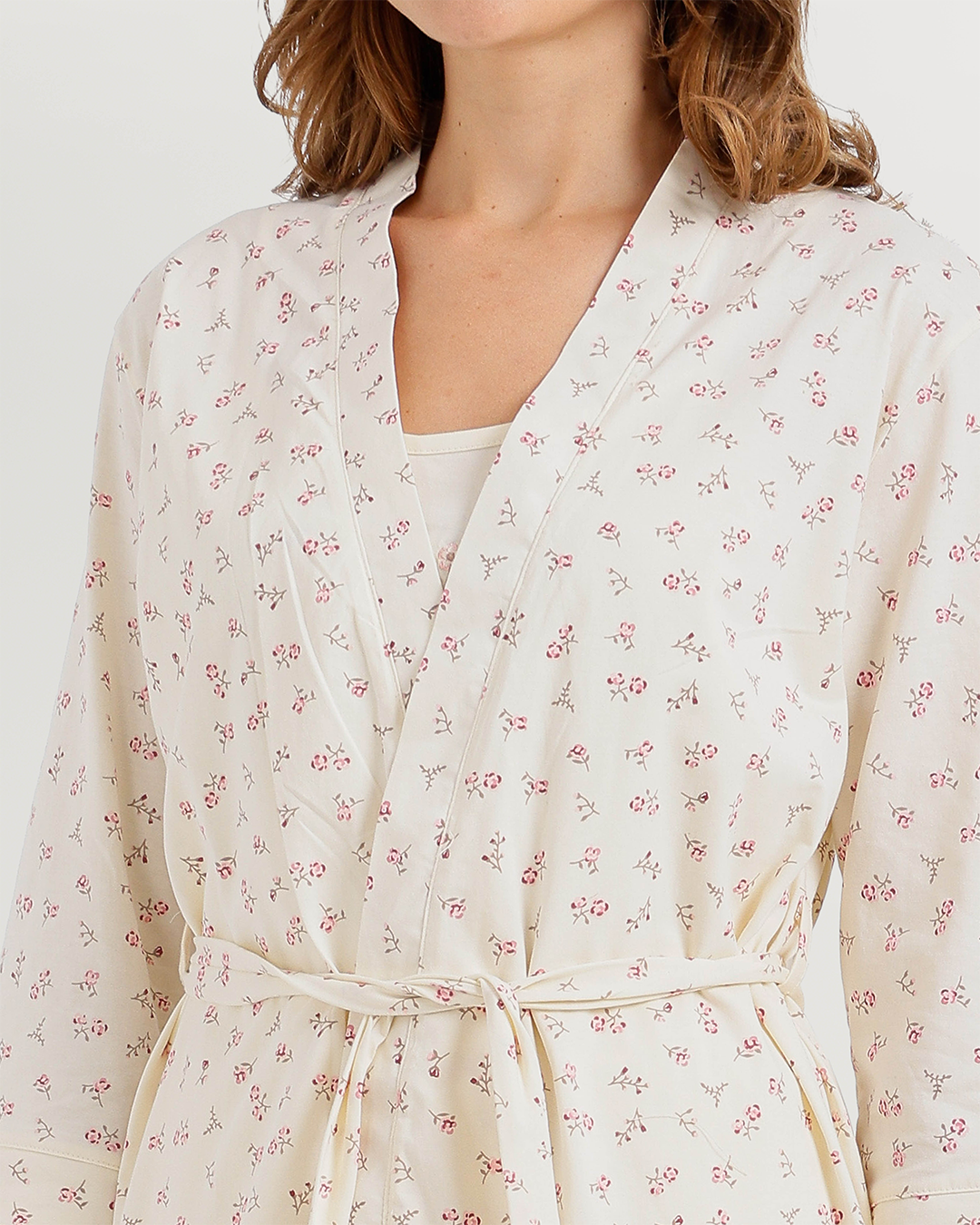 Women's 3-piece camisole, shorts, and printed robe pajamas