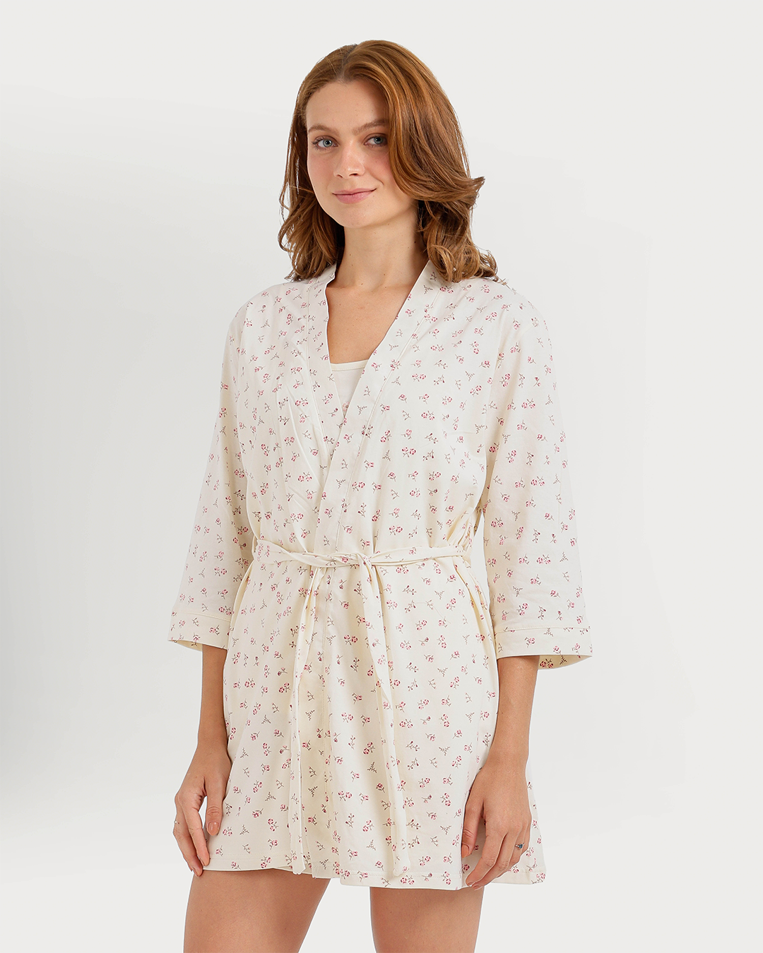 Women's 3-piece camisole, shorts, and printed robe pajamas
