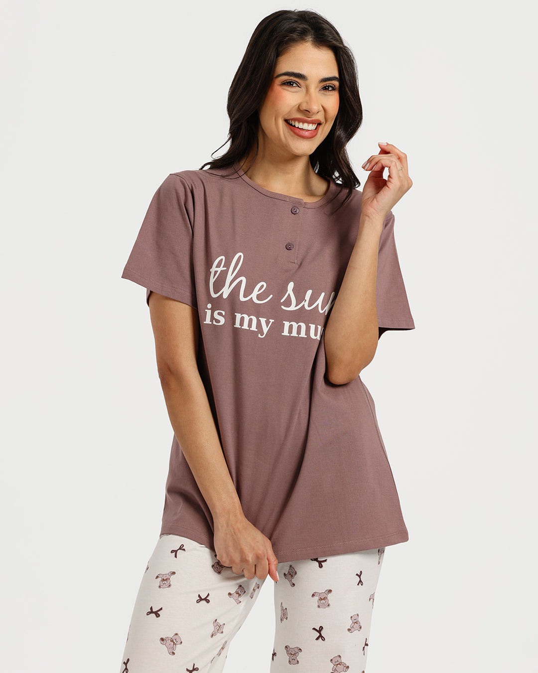 بيجامة حريمي نص كم مع بنطلون