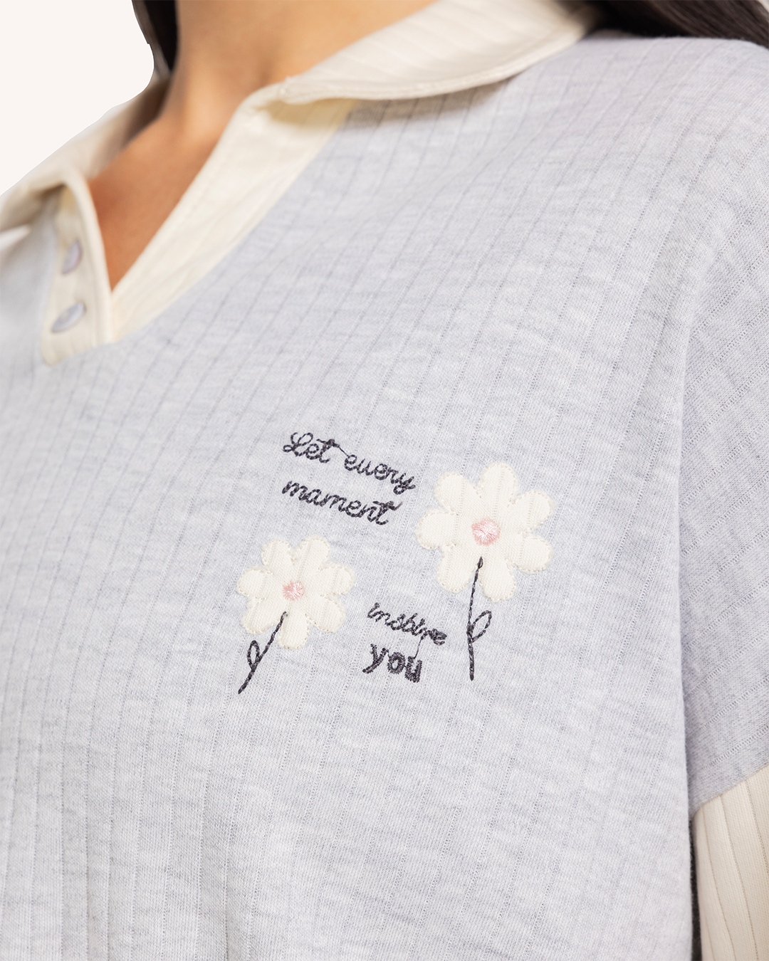 بيجاما كم وردتين