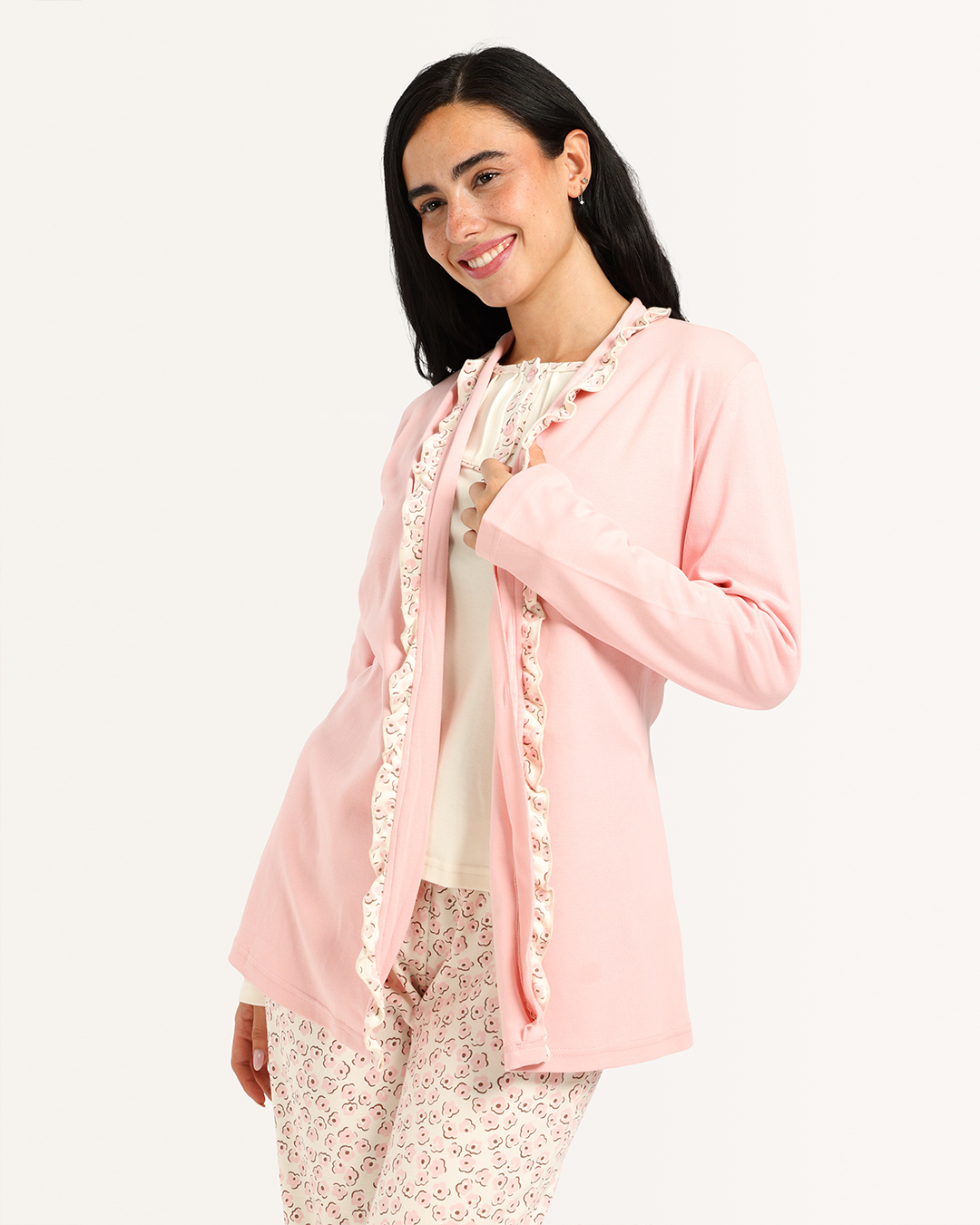 بيجاما حريمى كم 3ق بنطلون مع روب قصير ورد