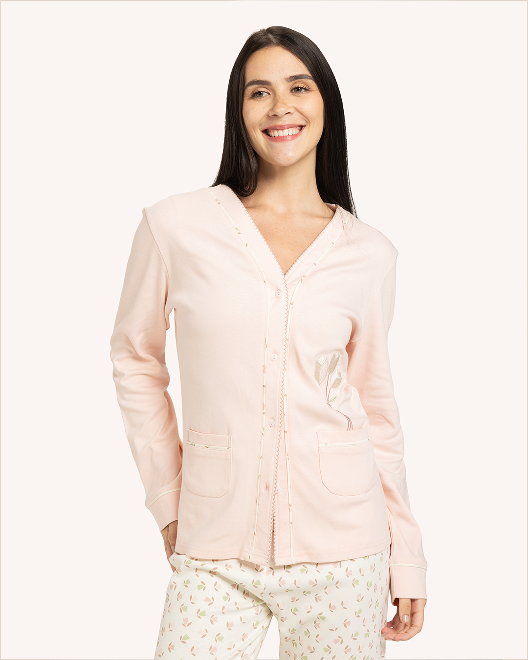 بيجاما حريمى كم زراير بنطلون جيبين