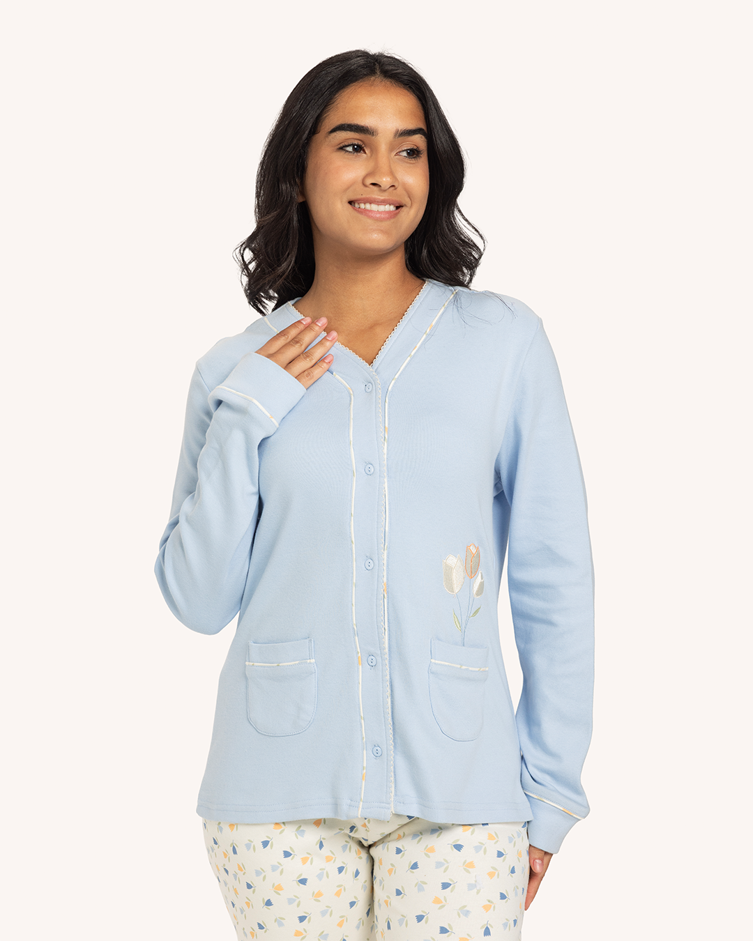 بيجاما حريمى كم زراير بنطلون جيبين