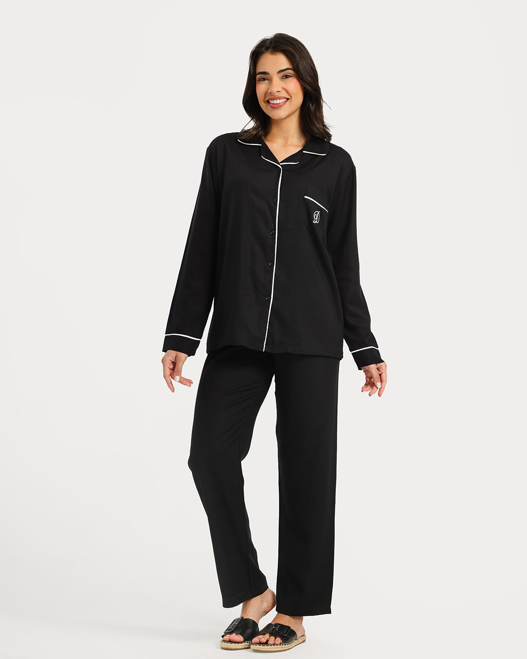 بيجامة حريمي كم طويل مع بنطلون