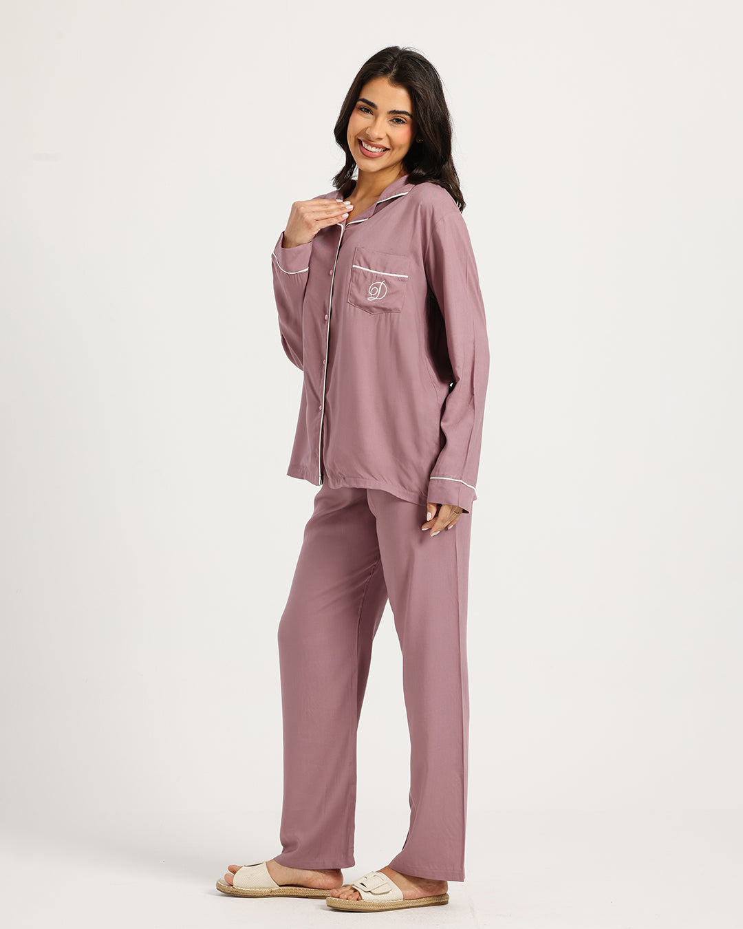 بيجامة حريمي كم طويل مع بنطلون