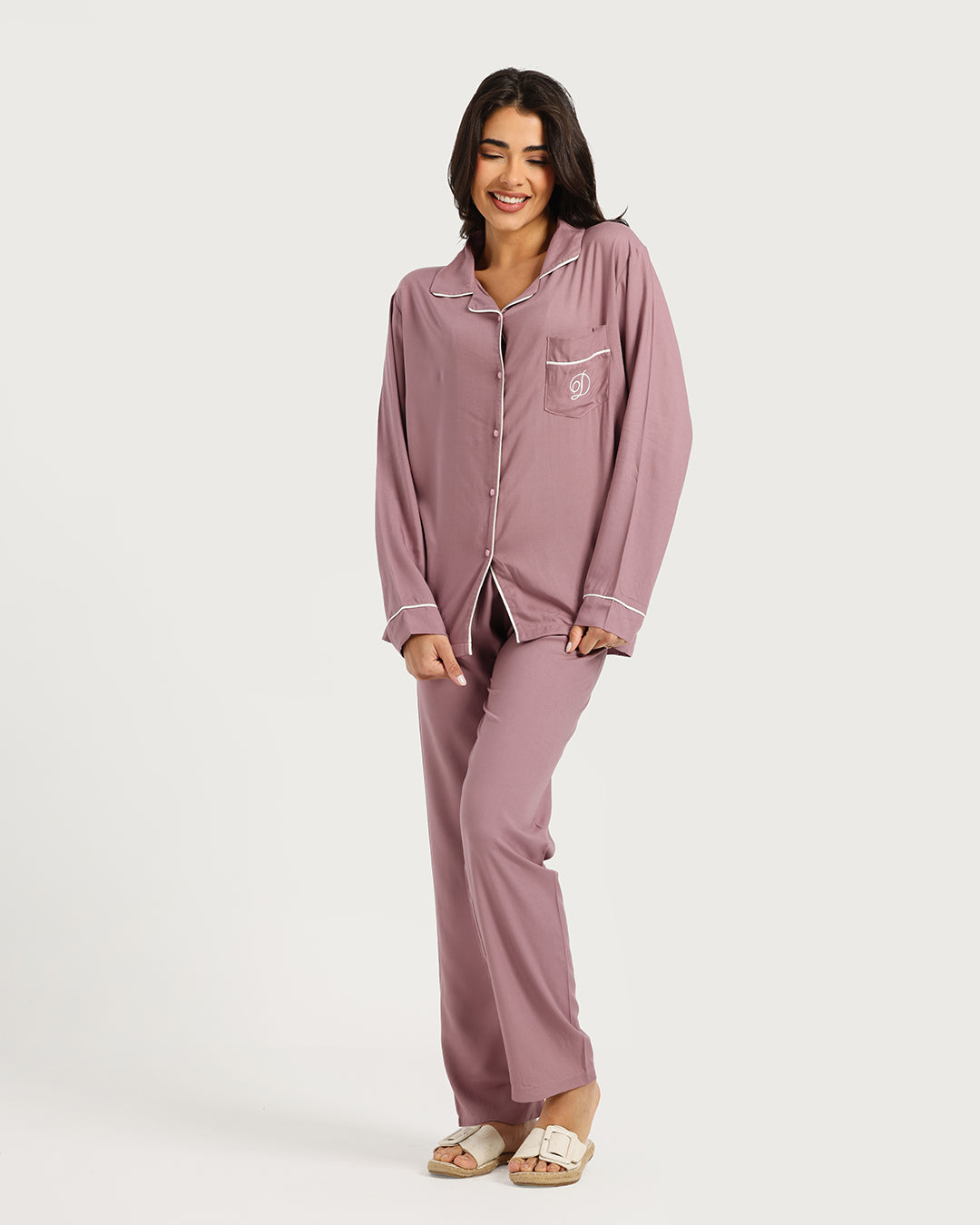 بيجامة حريمي كم طويل مع بنطلون