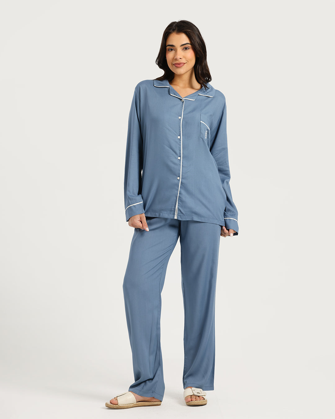 بيجامة حريمي كم طويل مع بنطلون