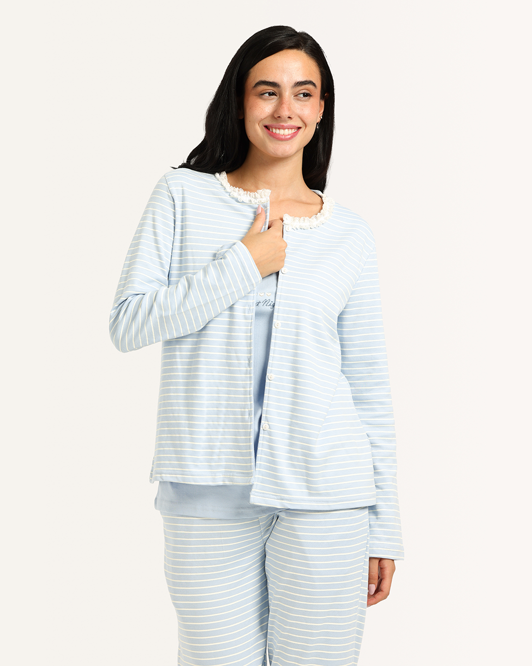 بيجاما حريمى حمالة 3ق مع جاكيت و بنطلون مقلم