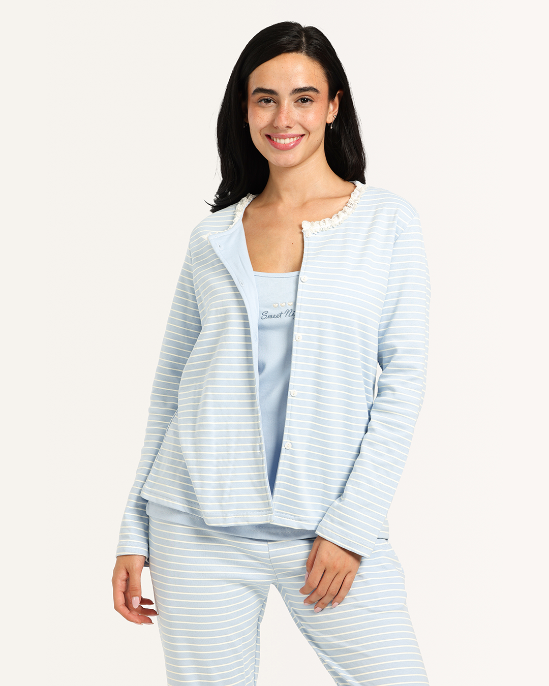 بيجاما حريمى حمالة 3ق مع جاكيت و بنطلون مقلم