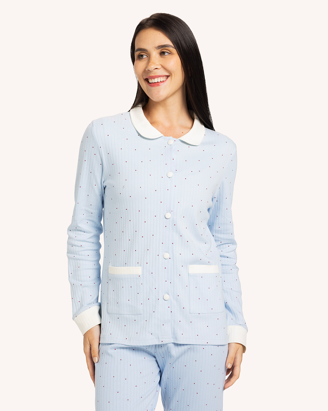 بيجاما كم بزراير منقطة