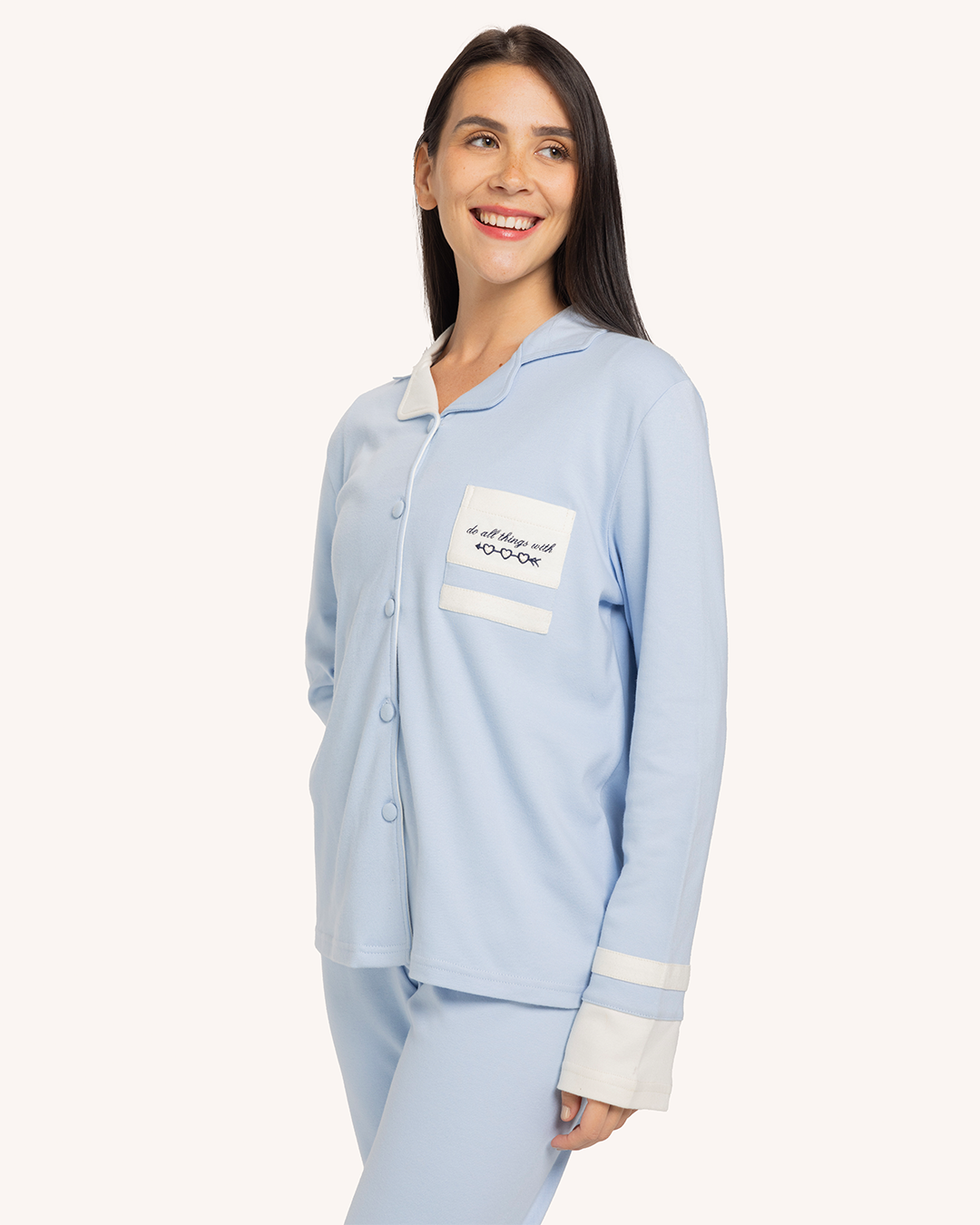 بيجاما حريمى زراير ياقة لونين