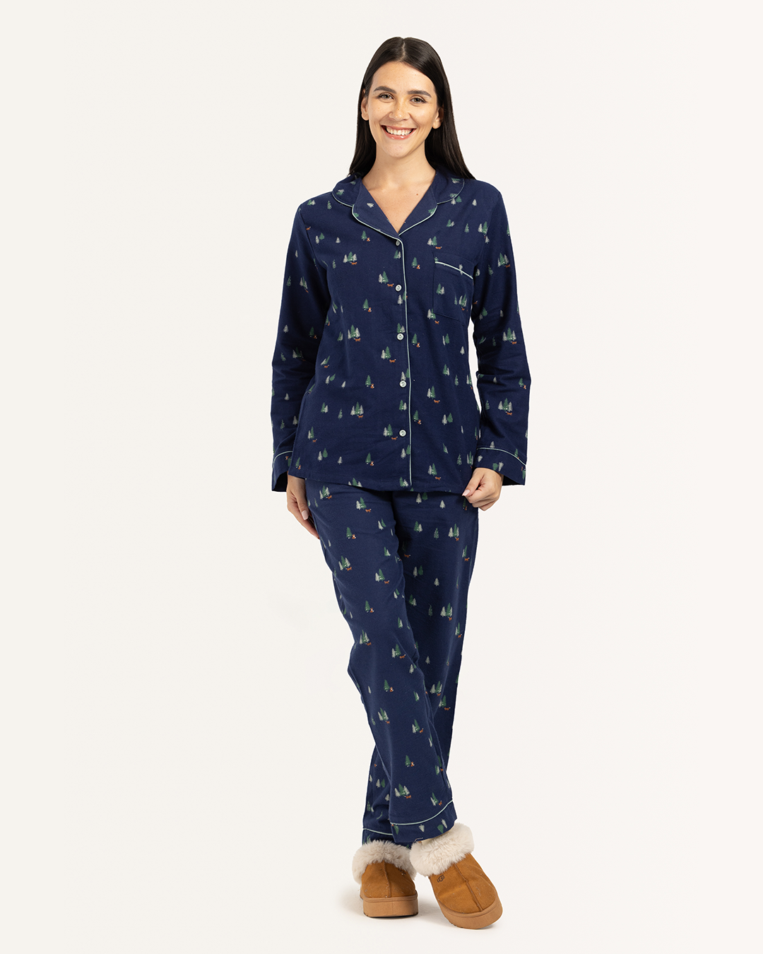 بيجاما بزراير أشجار الكريسماس